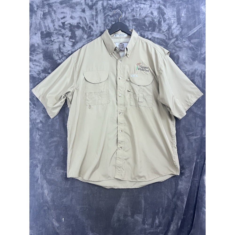 Tiger Hill Performance Poplin Mens Tan Vented Short Sleeve Fishing Shirt XL Logo